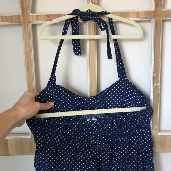 Navy Polka Dot Tie Neck Halter Top - Picture 4 of 7